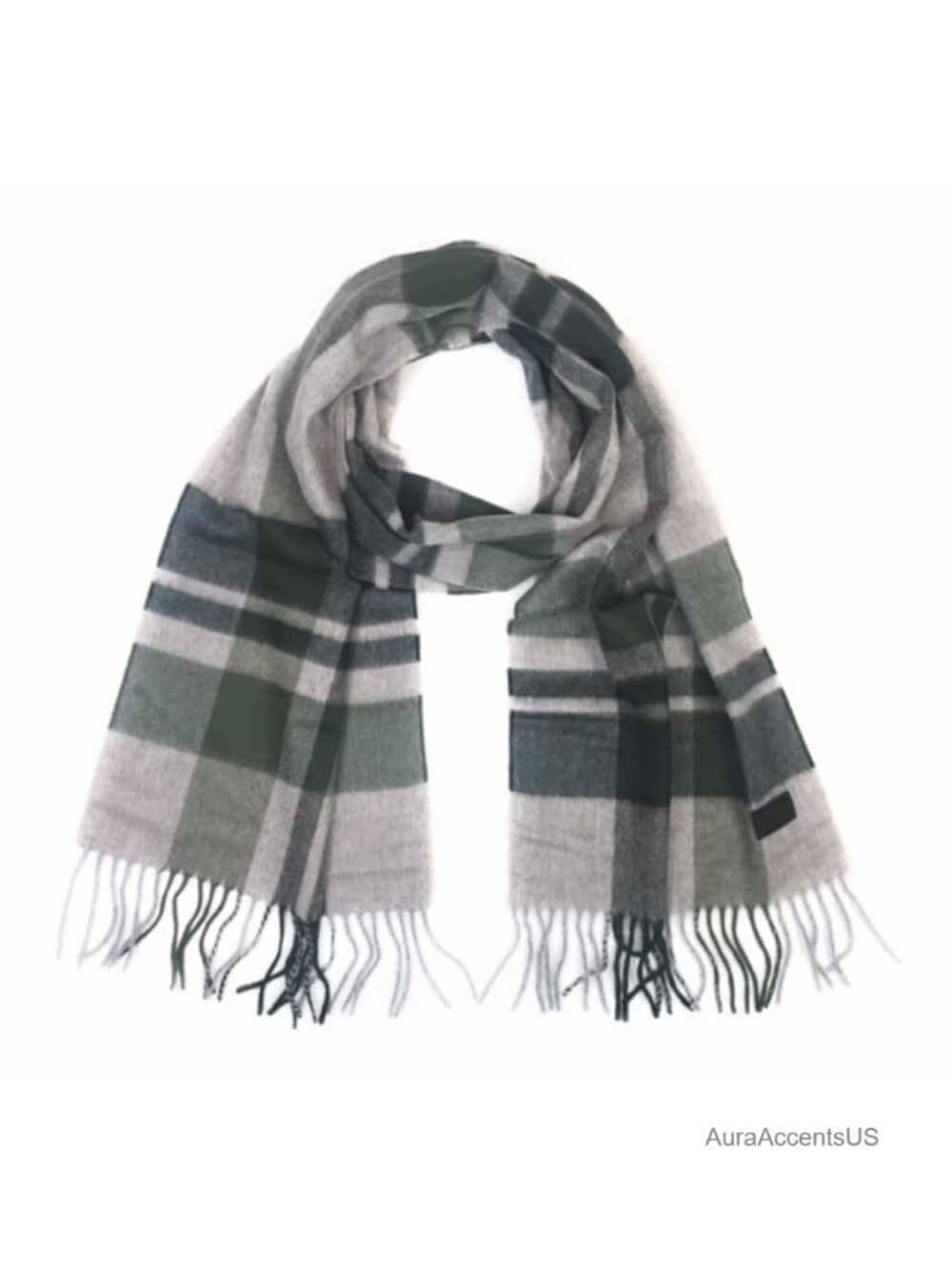 100% Cashmere Plaid Scarf for Men 66x12 Hand-Twisted Fringe Winter